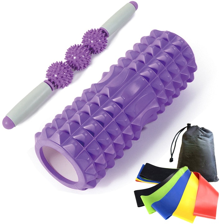 Йога масажен комплект, Koungiam, PVC/EVA пяна, 150 кг, лилав