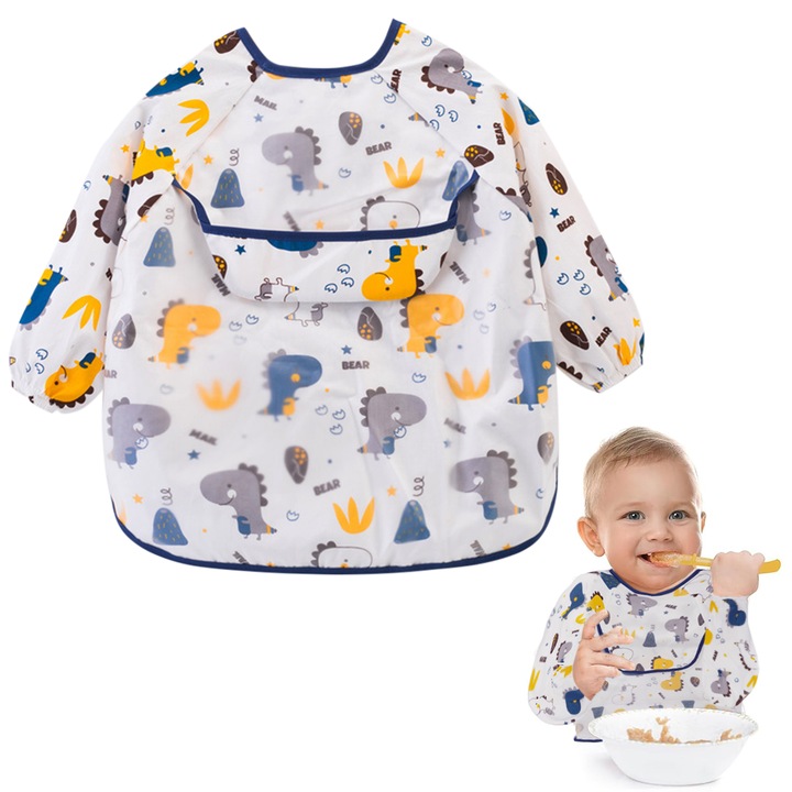 Baveta impermeabila cu maneci lungi, cu Buzunar, Usor de uscat, prietenos cu pielea, usor, respirabil, inofensiv, timp de 6-18 luni, multicolor