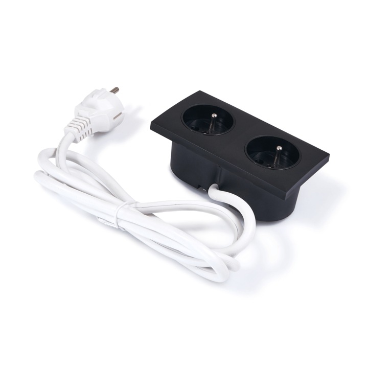 Priza dubla pentru masa, KOLORENO, Aluminiu, Cablu 1.5 m, Negru