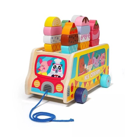 Играчка машина за сладолед с животни Alessandro DESIGN, Дърво и магнит ...