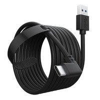 Cablu Oculus Link, Zggzerg, Pentru Oculus Quest 2 sau Quest 1, Steam VR, USB 3.2, 3A incarcare rapida, Viteza de transfer de 5 Gbps, Intarziere de respingere, Mufa de 90°, 5m, Negru