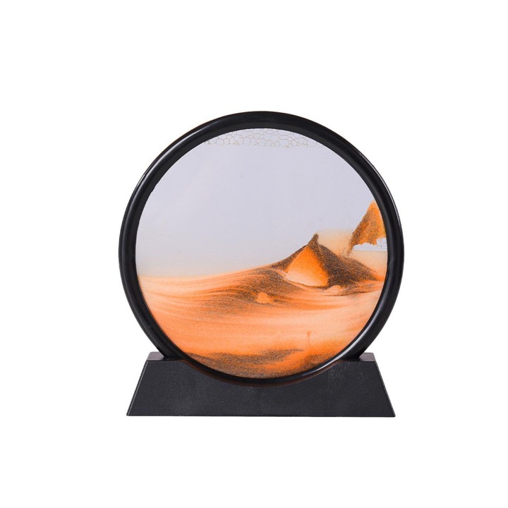 Obiect decorativ pentru birou OrangeScene Sand, tip tablou cu nisip miscator, 3D, clepsidra, antistres, 25 cm, portocaliu/negru, Doty