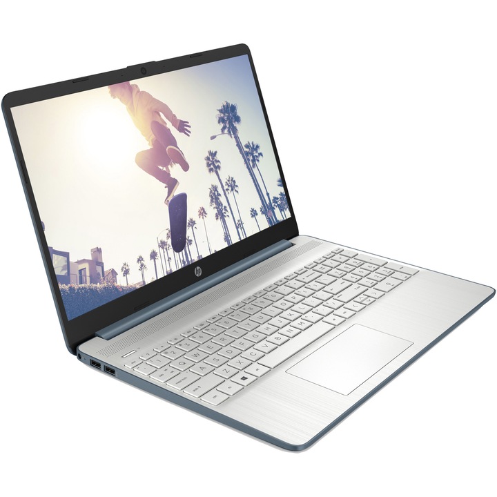 Laptop HP 15s-eq3008nq AMD Ryzen™ 7 5825U processzorral 4,50 GHz-ig, 15,6 hüvelykes Full HD, 16 GB, 512 GB SSD, AMD Radeon™ grafikus kártya, Free DOS, Spruce Blue