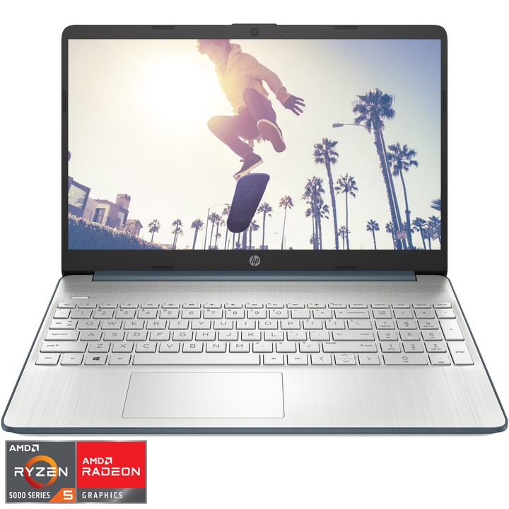 Laptop HP 15s-eq2022nq cu procesor AMD Ryzen™ 5 5500U pana la 4.00 GHz, 15.6", Full HD, IPS, 8GB DDR4, 512GB SSD, AMD Radeon™ Graphics, Free DOS, Spruce Blue