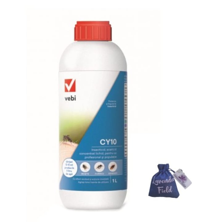 Insecticid acaricid CY10 Vebi anti tantari, muste, plosnite, gandaci, insecte, 1 L si sac lavanda LF 10 gr