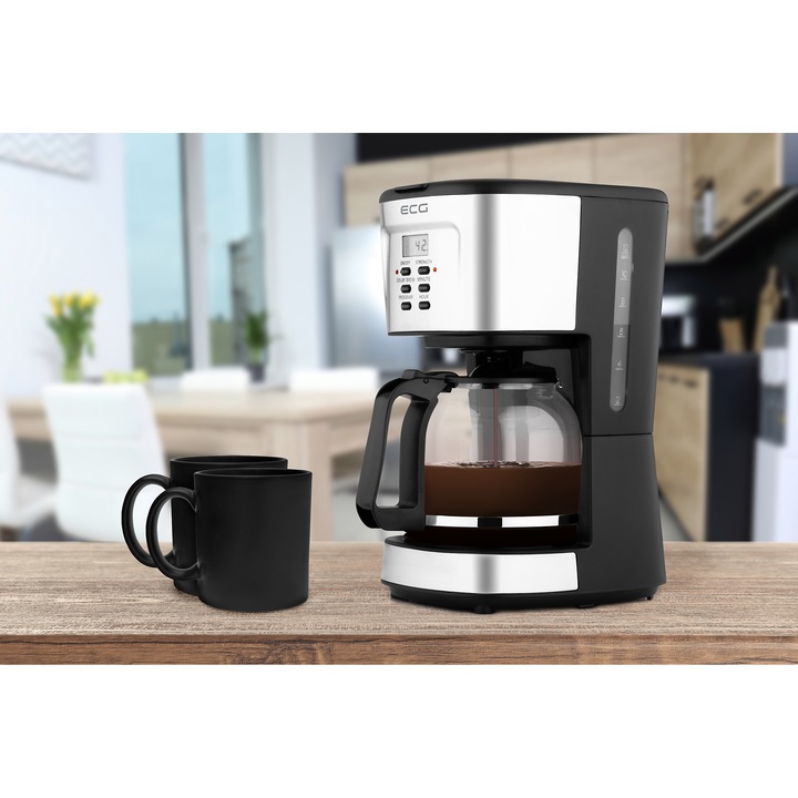 Cafetiera ECG KP 2125 Supreme, 900 W, 1.5 L, 12 cesti, LCD, bol din sticla