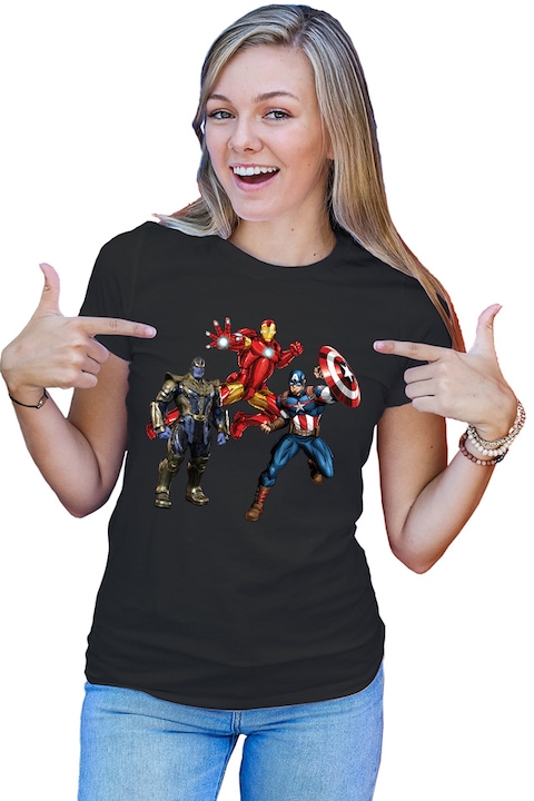 Tricou dama Captain America Iron man Jump Thanos Machine Action Toy, negru, marime 2XL
