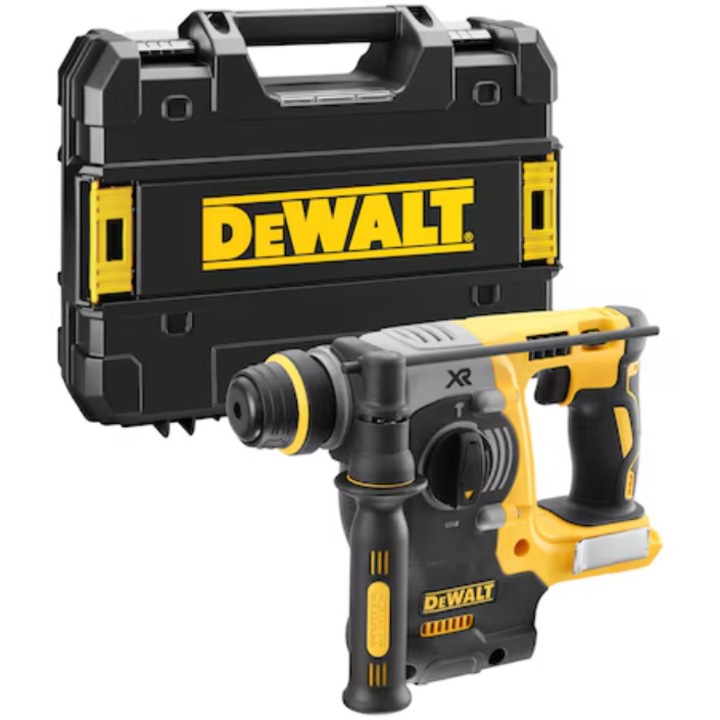 Акумулаторен перфоратор DeWALT DCH273NT SDS-Plus, 18V XR, Безчетков мотор, 1100 об/мин, 4600 уд/мин, 2.1 J енергия на удара, Диаметър на пробиване в бетон 24 мм, LED осветление, TSTAK пластмасов куфар, Не включва батерия/зарядно устройство