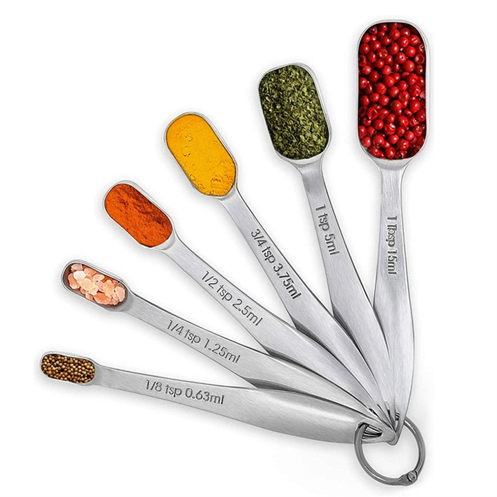 Мерителни лъжички BOMSTOM, Неръждаема стомана, Сребрист, Комплект от 6