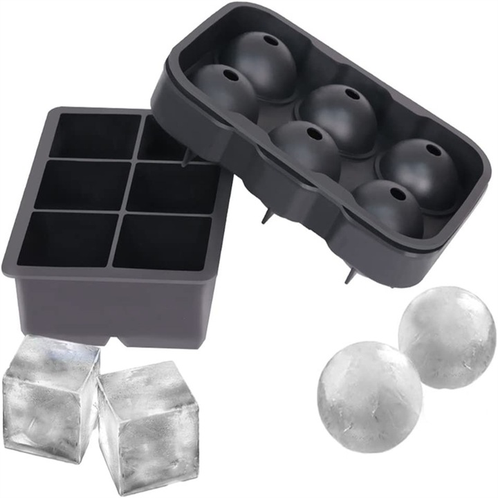 Комплект от 2 формички за лед, BOMSTOM, силиконови, за многократна употреба, черни