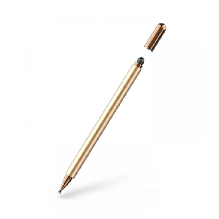 Creion tip Stylus universal 2 in 1 cu capac magnetic si doua capete utilizabile, 15 cm, Gold