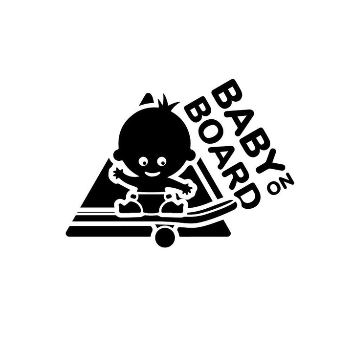 Autós díszmatrica Baby On Board gördeszka 20 x 15 cm Model 23 Fekete