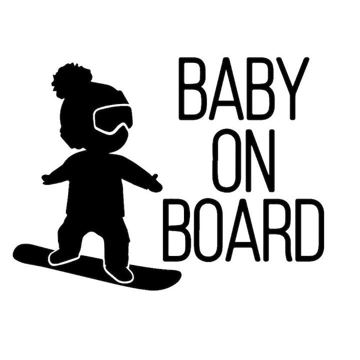 Autó dekoratív matrica Baby On Board Snowboard 20 x 15 cm Model 17 Fekete