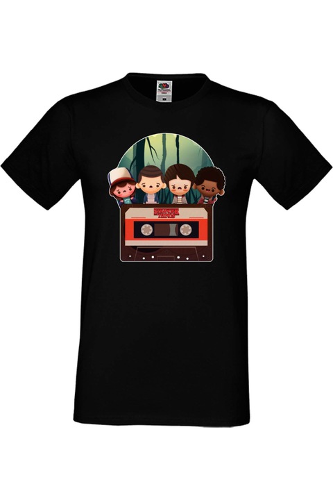 Férfi póló Stranger Things Netflix Eleven Demogorgon Tralala ST 3, Fekete