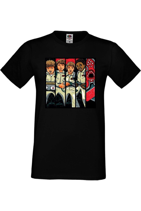 Férfi póló Stranger Things Netflix Eleven Demogorgon Tralala Who You Gonna Call 2, Fekete