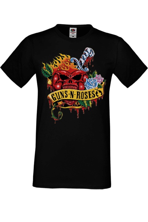 Férfi fém póló rövid ujjú fém póló Fegyverek és rózsák Ajándék fegyverek n rózsák 7, Fekete