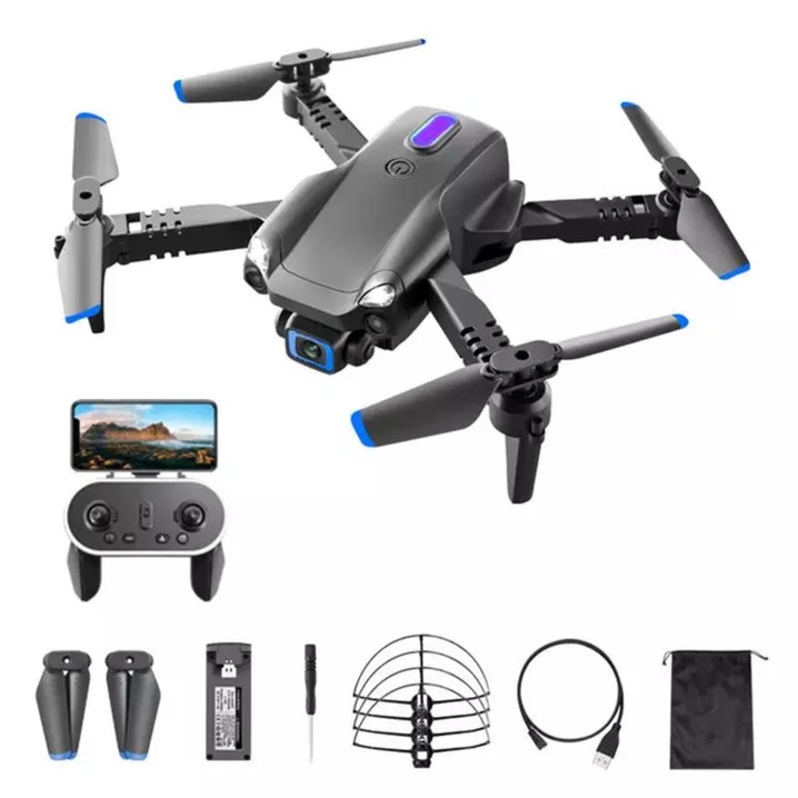 Drona SLX V20 ELF, Camera duala 4k HD, Cu transmisie in direct pe telefon, WIFI, Negru