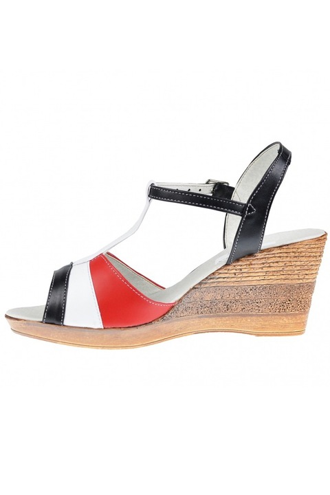 Sandale dama din piele naturala, cu platforme de 8 cm, rosu, alb, negru, S45R2AN, marime 39