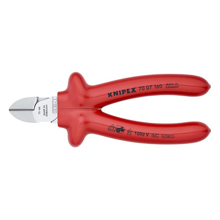 Cleste Diagonal - Knipex Clasic, cu Suprafata Cromata si Manere cu Manson Monocomponent Vde 1000 V in Adancime, L 180 Mm, Taiere O 4.0 / 3.0 / 2.5 Mm
