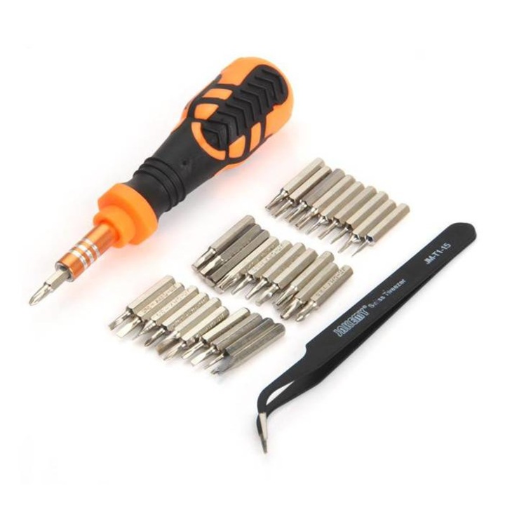 Set Surubelnita + Accesorii, 33 bucati, Portocaliu/Negru