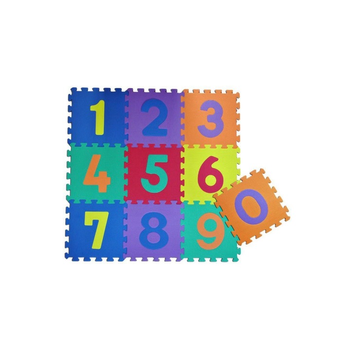 Puzzle szőnyeg gyerekeknek, 10 puha gumidarab, színes számokkal, többszínű, 34 x 34 x 10 cm