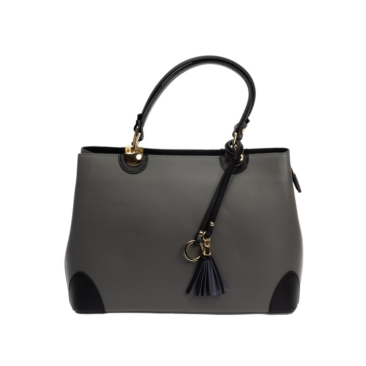 Poseta dama, piele, Toro Nero, Design beauty, gri-negru