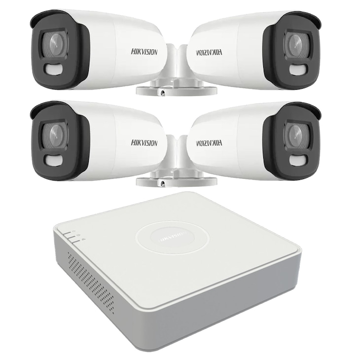 Sistem de supraveghere mixt HIKVISION 2 camere, 1 dome si 1 bullet 4 in 1, 8MP, lentila 2.8mm, IR 30m, DVR 4 canale 4K 8MP
