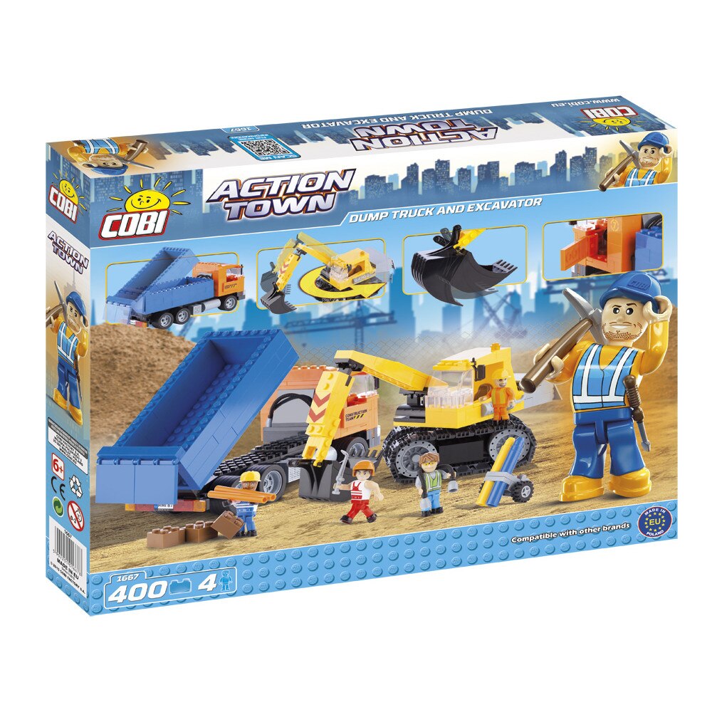Set Constructie Cobi, Action Town, Camion cu excavator