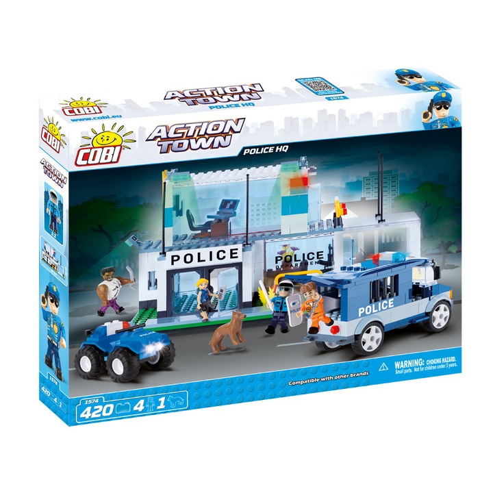 Set Constructie Cobi, Action Town, Sediul Politiei (420 piese, 4 fig)