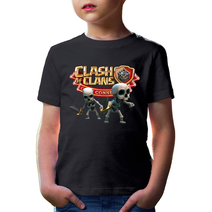 Tricou copii Clash of Clans Skeletons Team Tank Sword Fighters Logo, Negru
