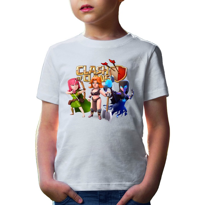 Tricou copii Clash of Clans Archer Mage Fighter Rage Supercell, Alb