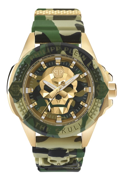 Philipp Plein, Часовник от неръждаема стомана със силиконова каишка, Златист, Зелен