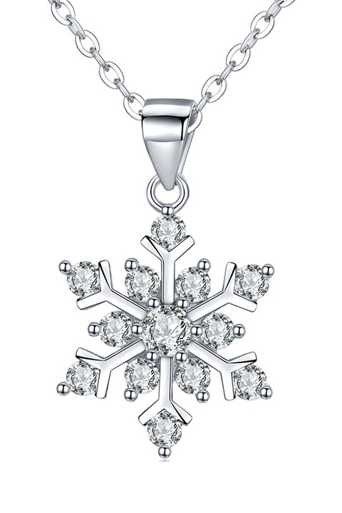 Colier dama, Argint/Zirconiu, Model fulg, Argintiu