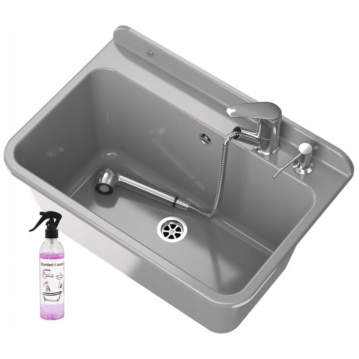 Granitan egyszemélyes háztartási mosogató és csaptelep készlet, 6 x 61 cm, polipropilén/kerámia, szürke/ezüst