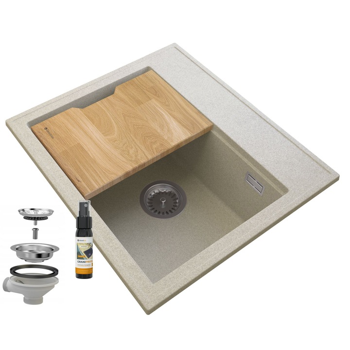 Set chiuveta bucatarie si spray, Granitan, Granit, Bej