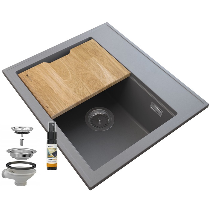 Set chiuveta bucatarie si spray, Granitan, Granit, Gri