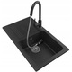 Pachet chiuveta bucatarie Ada + Baterie Beta + Dozator detergent lichid Clasic, Granitan, Compozit granit, 775x435 mm, Adancime 160 mm, Montare pe blat, Stanga, Negru cu pete albe