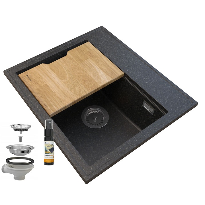 Кухненска мивка и спрей GRANITAN, Гранит, Черен