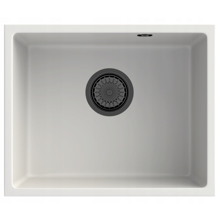 Chiuveta Manado, Cu Sifon De Perete Negru, Din Granit, Cu O Cuva, Cu Picurator, Cu Posibilitatea De A Conecta Masina De Spalat Vase, Rezistenta Ridicata La Zgarieturi, Impregnare GraniProtect, Pentru Corpuri De La 50 Cm, Alb