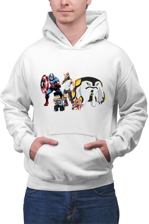 Hanorac barbati Captain America Fortnite Fox Skin Minecraft Steve Paw Patrol, Alb