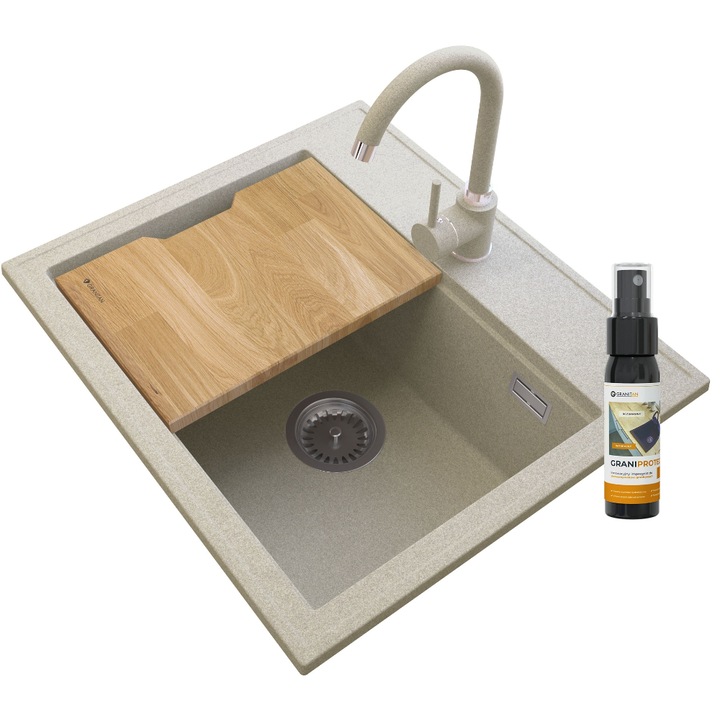 Кухненска мивка GRANITAN, Със спрей за импрегниране, 30 мл, Дървен плот, Бежов