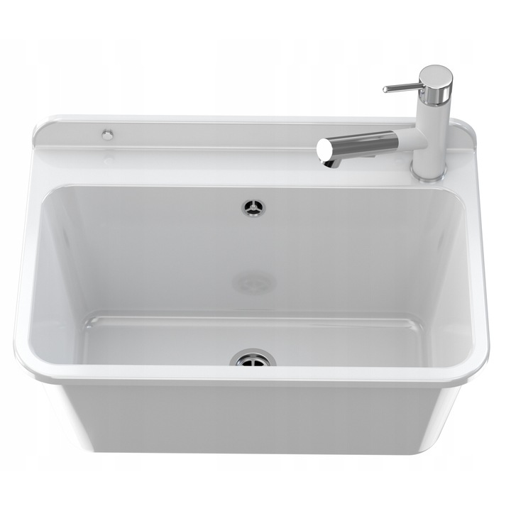 Set chiuveta si sifon de un casnic, Granitan, 61x 41 x 30 cm, Polipropilena, Alb