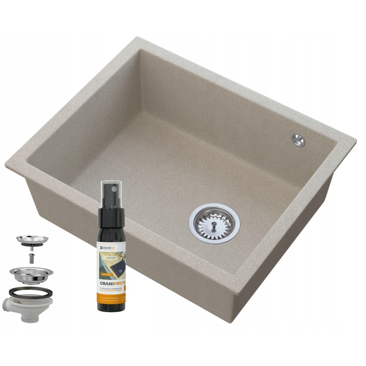 Set chiuveta suspendata si baterie Salix, Granitan, 560 x 460 mm, Granit, Crem