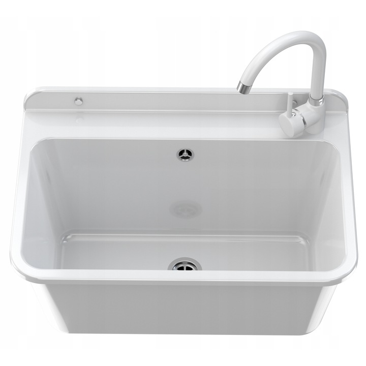 Set chiuveta si sifon de un casnic, Granitan, 61x 41 x 30 cm, Polipropilena, Alb/ Argintiu