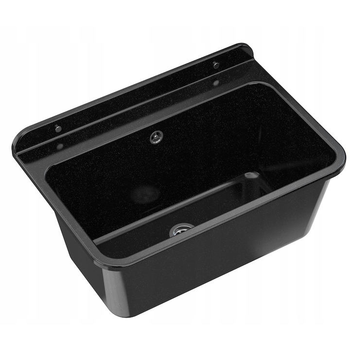 Комплект единична домакинска мивка и смесител GRANITAN, 41x 61 см, Полипропилен/ Керамика, Черен/ Сребрист