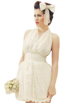 Rochie de mireasa sau ocazie din dantela alba cu spatele gol, inspirata din anii '50, S/M, DyStyle Rochie de mireasa sau ocazie din dantela alba cu spatele gol, inspirata din anii '50, S/M, DyStyle