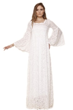 Rochie lunga din dantela ivoar, model boho anii '70, S/M, DyStyle Rochie lunga din dantela ivoar, model boho anii '70, S/M, DyStyle