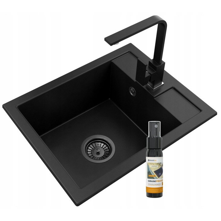 Pachet Chiuveta bucatarie Best + Baterie Nook, Granitan, Compozit granit, 400x500 mm, Adancime 182 mm, Montare pe blat, Negru