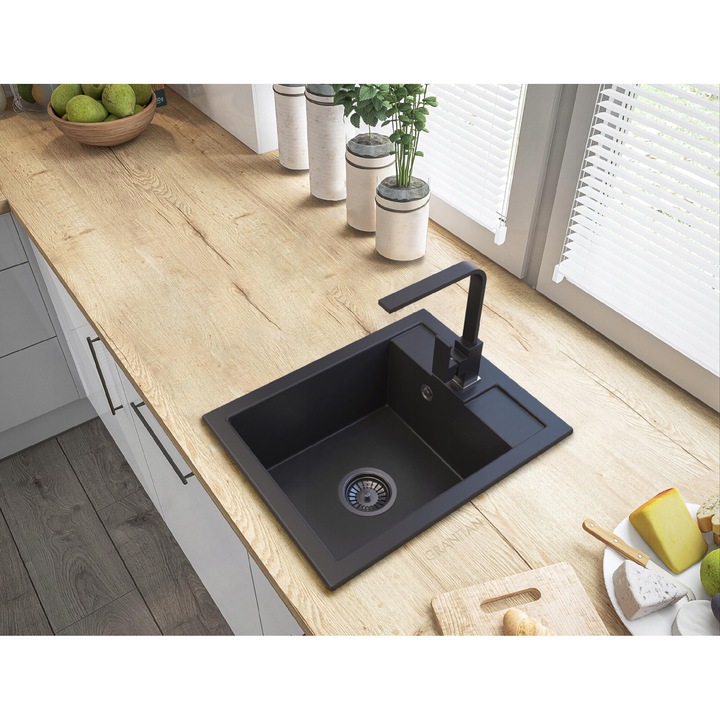 Pachet Chiuveta bucatarie Best + Baterie Nook, Granitan, Compozit granit, 400x500 mm, Adancime 182 mm, Montare pe blat, Negru