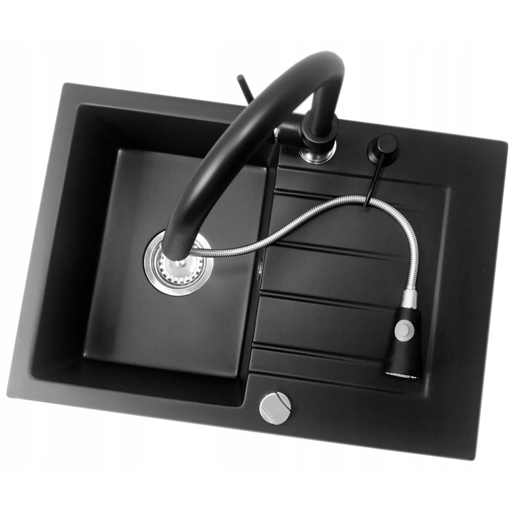 Set chiuveta, baterie Granitan, 655 x 456 mm, Negru